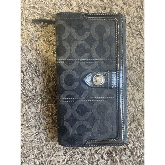 Coach Snap Closure Signature Slim Envelope Wallet Fabric Leather Trim 8x4” (B) - Picture 2 of 9